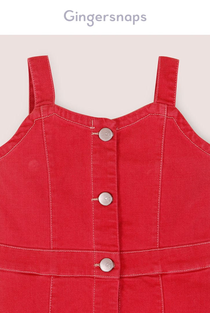 جينجرسنابس فستان حمالات بأزرار أمامية بناتي أحمر