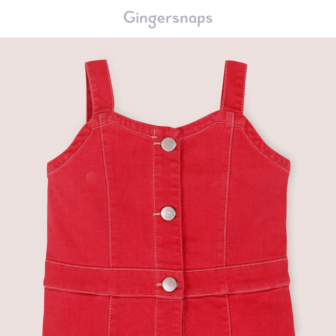 جينجرسنابس فستان حمالات بأزرار أمامية بناتي أحمر