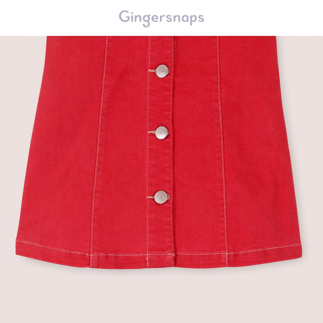 جينجرسنابس فستان حمالات بأزرار أمامية بناتي أحمر