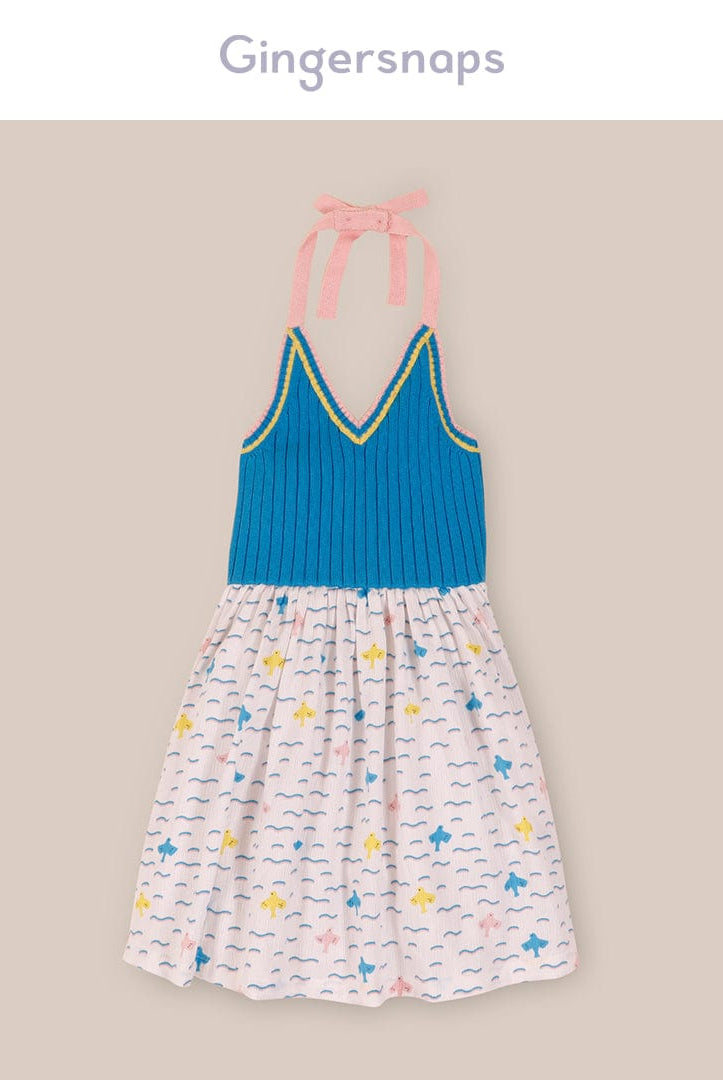 جينجرسنابس فستان صوف كت فتحة سبعة طويل بناتي أزرق/متعدد الألوان