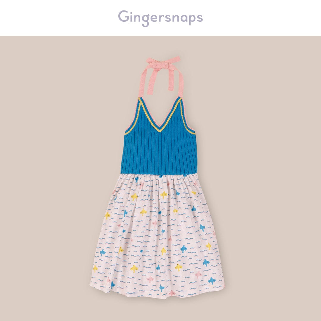 جينجرسنابس فستان صوف كت فتحة سبعة طويل بناتي أزرق/متعدد الألوان