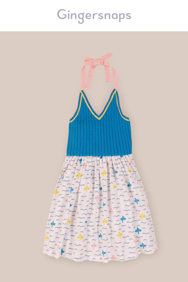 جينجرسنابس فستان صوف كت فتحة سبعة طويل بناتي أزرق/متعدد الألوان