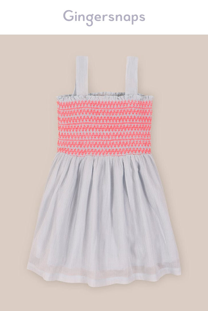 جينجرسنابس فستان حمالات مطرز من أعلى منفوش بناتي أزرق وهمي