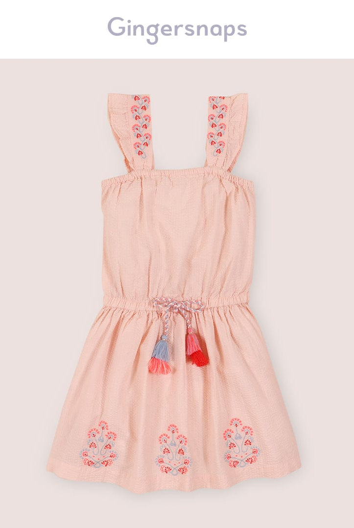 جينجرسنابس فستان حمالات عريضة مخصرة برباط بناتي وردي فاتح