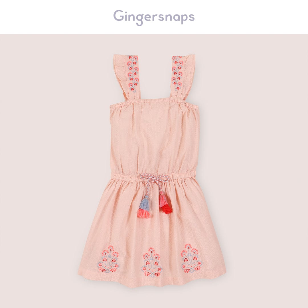 جينجرسنابس فستان حمالات عريضة مخصرة برباط بناتي وردي فاتح