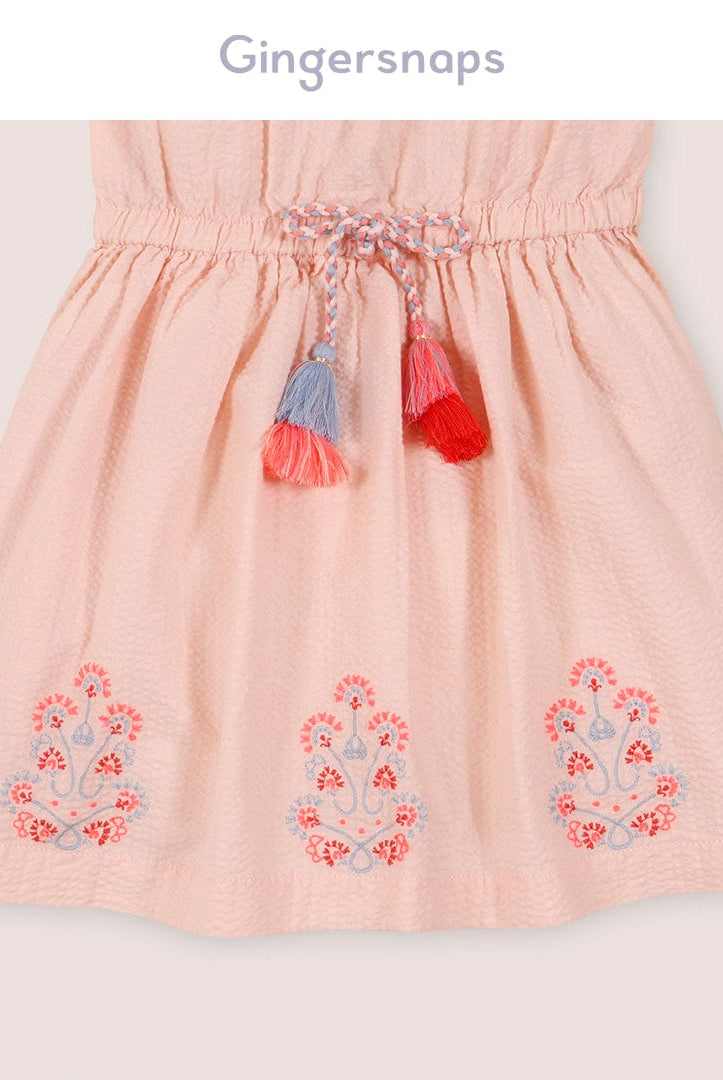 جينجرسنابس فستان حمالات عريضة مخصرة برباط بناتي وردي فاتح