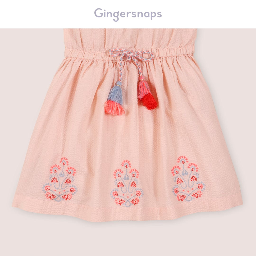 جينجرسنابس فستان حمالات عريضة مخصرة برباط بناتي وردي فاتح