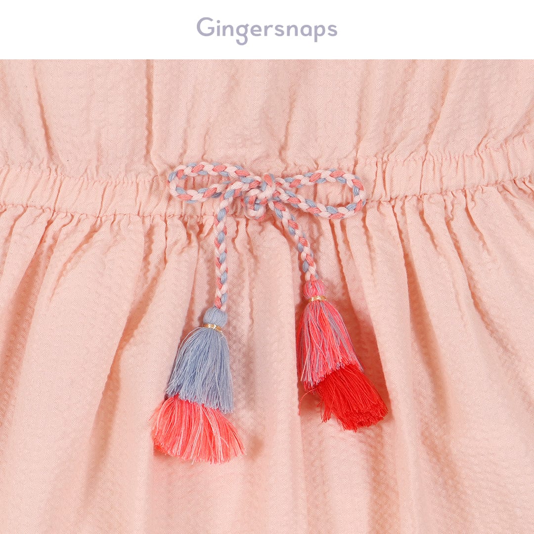 جينجرسنابس فستان حمالات عريضة مخصرة برباط بناتي وردي فاتح