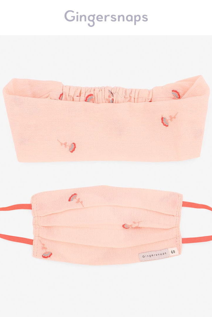 جينجرسنابس كمامات بناتي وردية مزينة بالورد متعدد الألوان