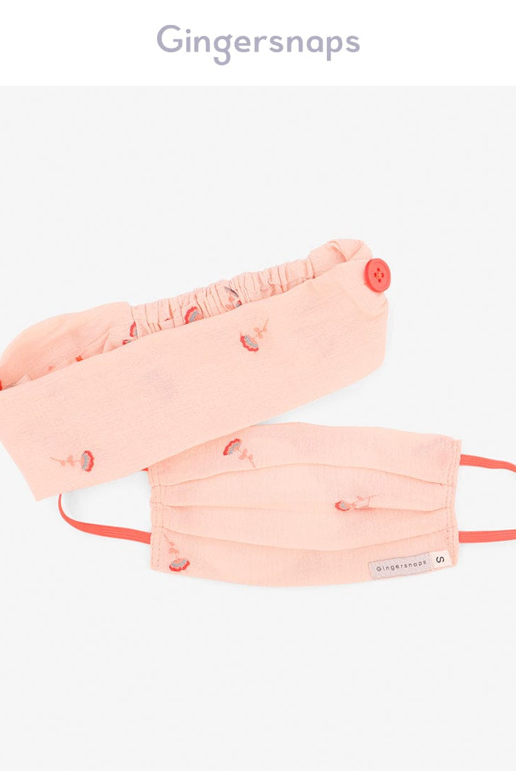 جينجرسنابس كمامات بناتي وردية مزينة بالورد متعدد الألوان