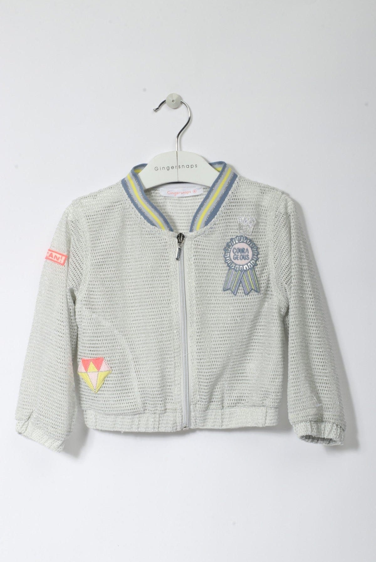 جينجرسنابس جاكيت بناتي بسحاب مزين برسومات علي الصدر فضي