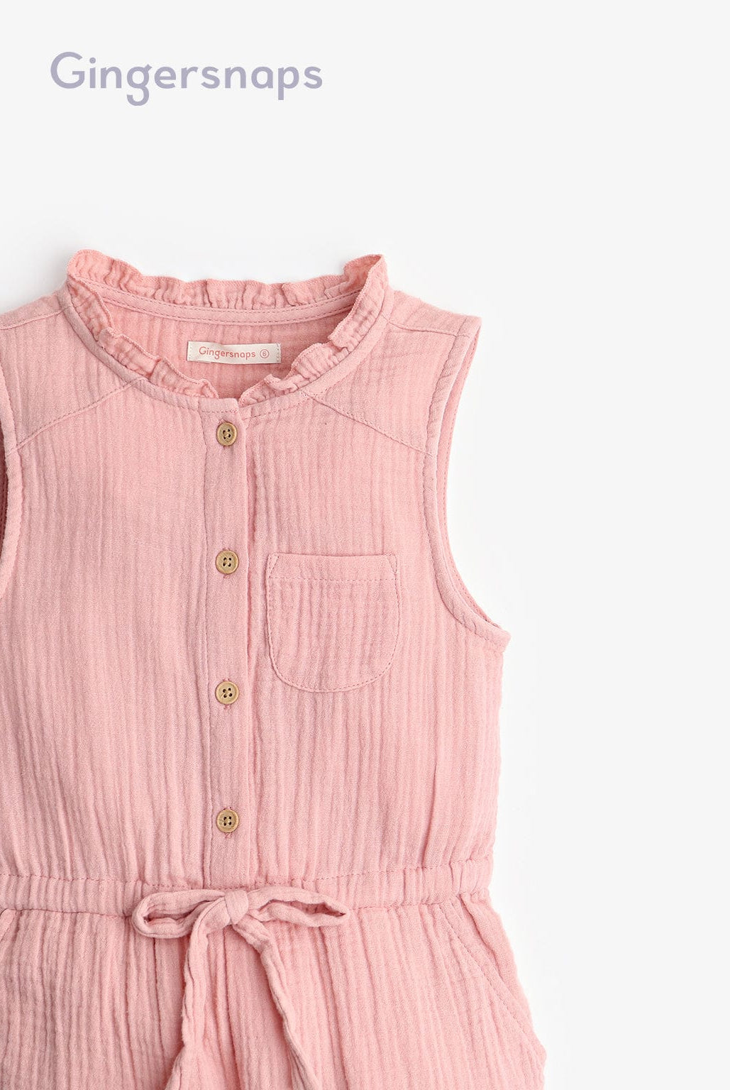 جينجرسنابس جمبسوت بناتي بنات صغار بدون أكمام مزين برباط علي الخصر وردي