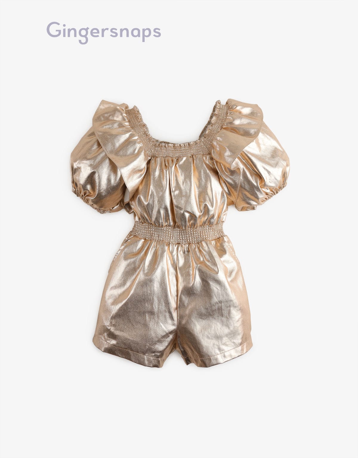 جينجرسنابس جمبسوت لامع مخصر ياقة مربعة نص كم بف بناتي معدني