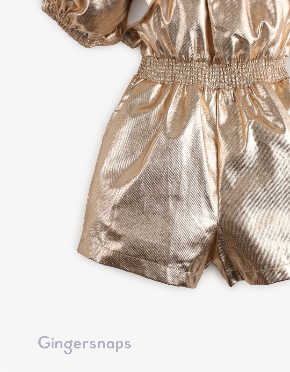 جينجرسنابس جمبسوت لامع مخصر ياقة مربعة نص كم بف بناتي معدني