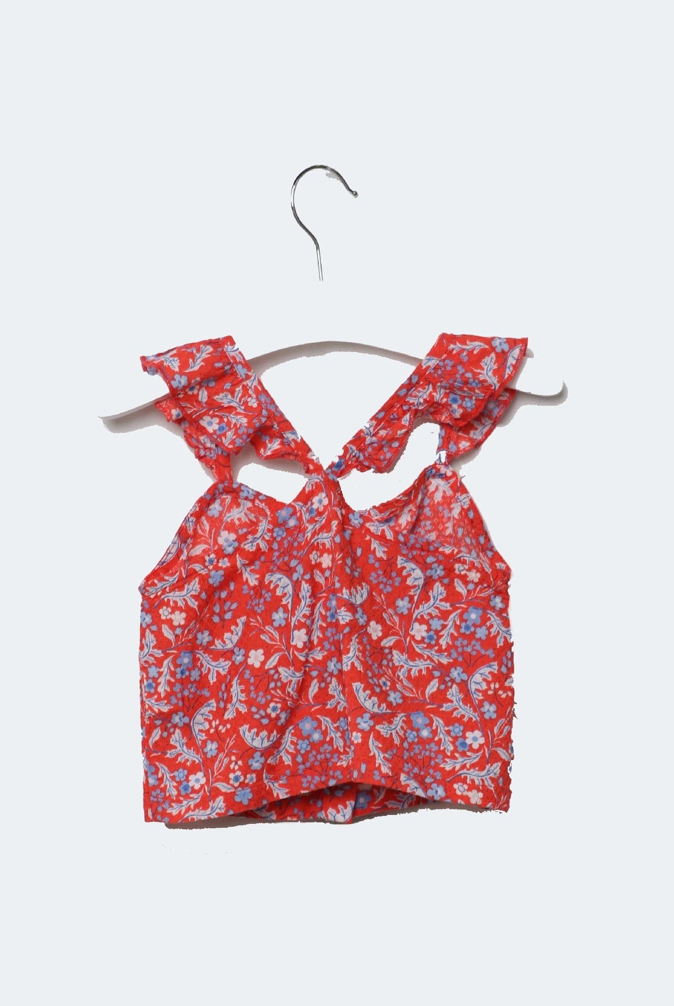 جينجرسنابس بلوزة مشجرة حمالات أزرار أمامية كم قصير بناتي أحمر/متعدد الألوان