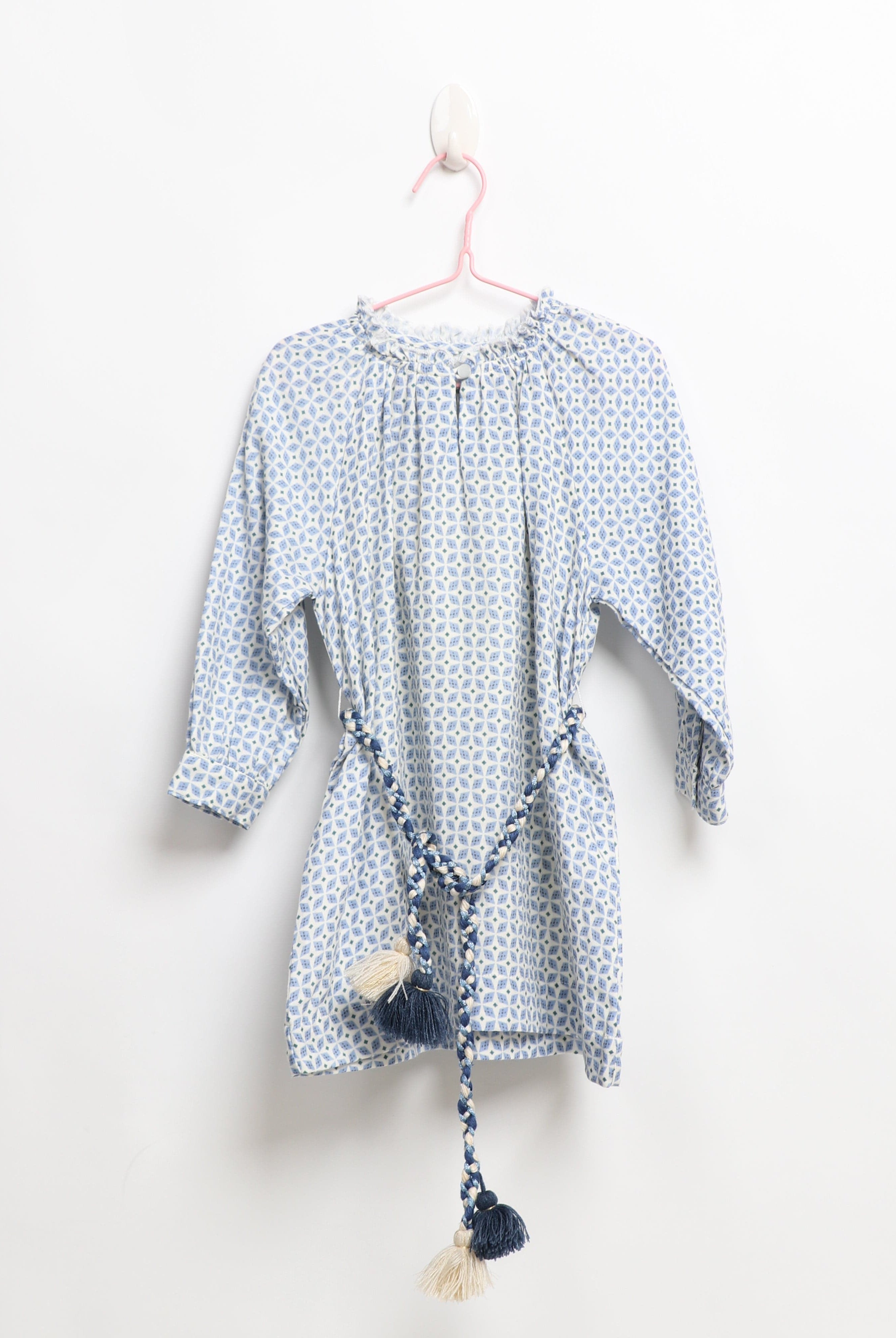 جينجرسنابس فستان بناتي منقوش طويل كم طويل رمادي