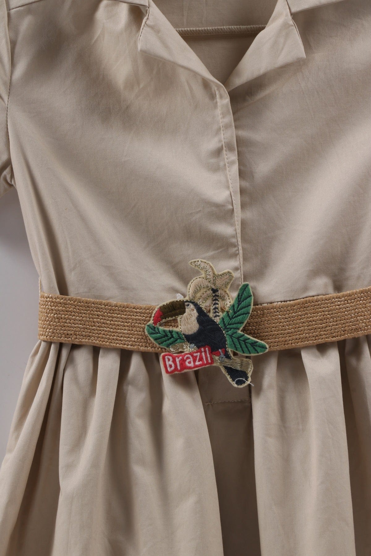 جينجرسنابس فستان بناتي سادة كلوش من أسفل نص كم كاكي فاتح