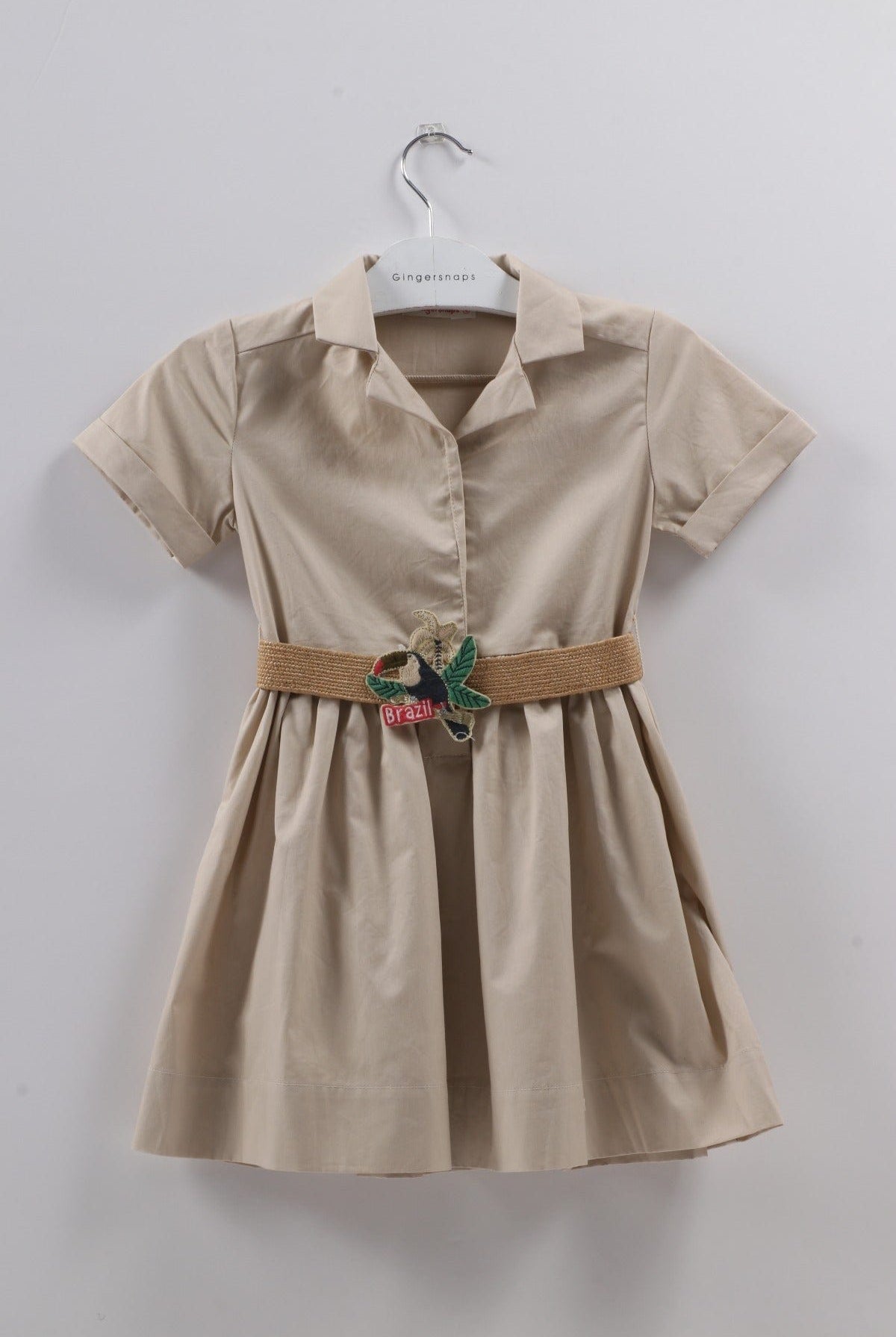 جينجرسنابس فستان بناتي سادة كلوش من أسفل نص كم كاكي فاتح