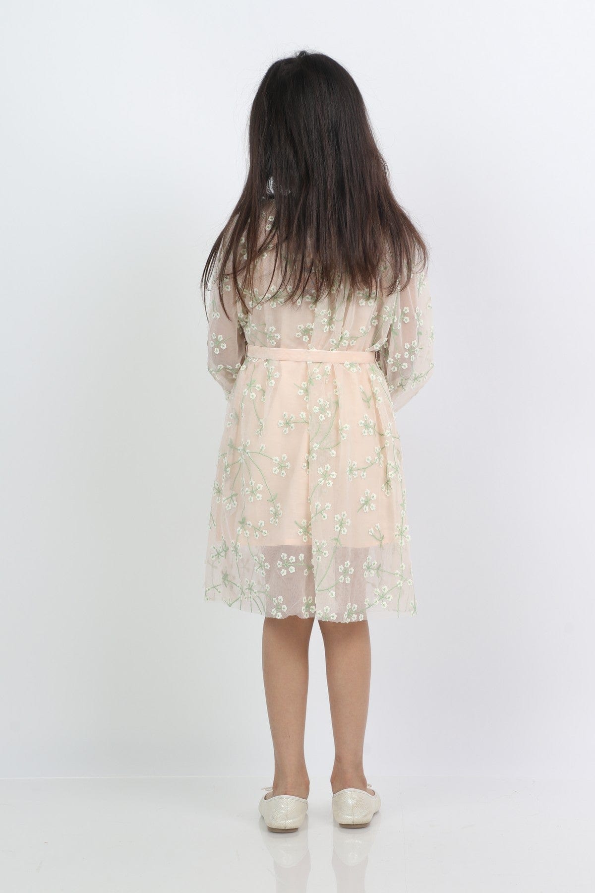 جينجرسنابس فستان بناتي ميدي مطرزة كم طويل برباط أحمر بنفسجي