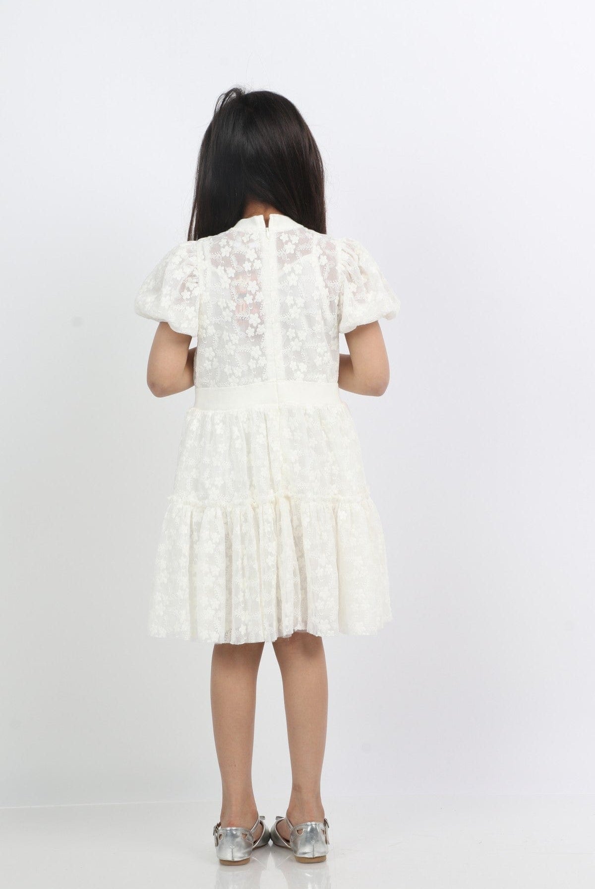 جينجرسنابس فستان بناتي شفاف مزين بالنجوم أبيض