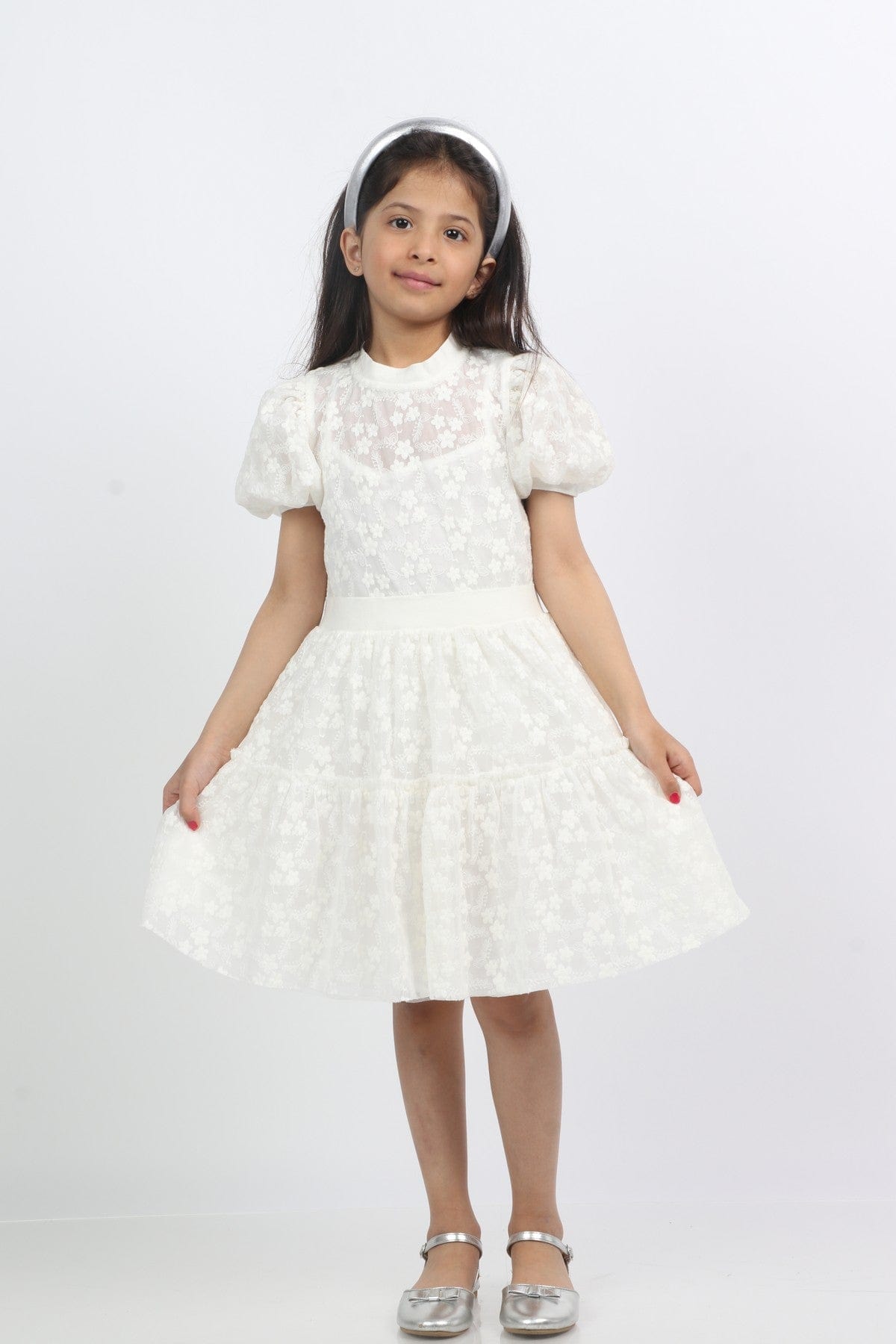 جينجرسنابس فستان بناتي شفاف مزين بالنجوم أبيض