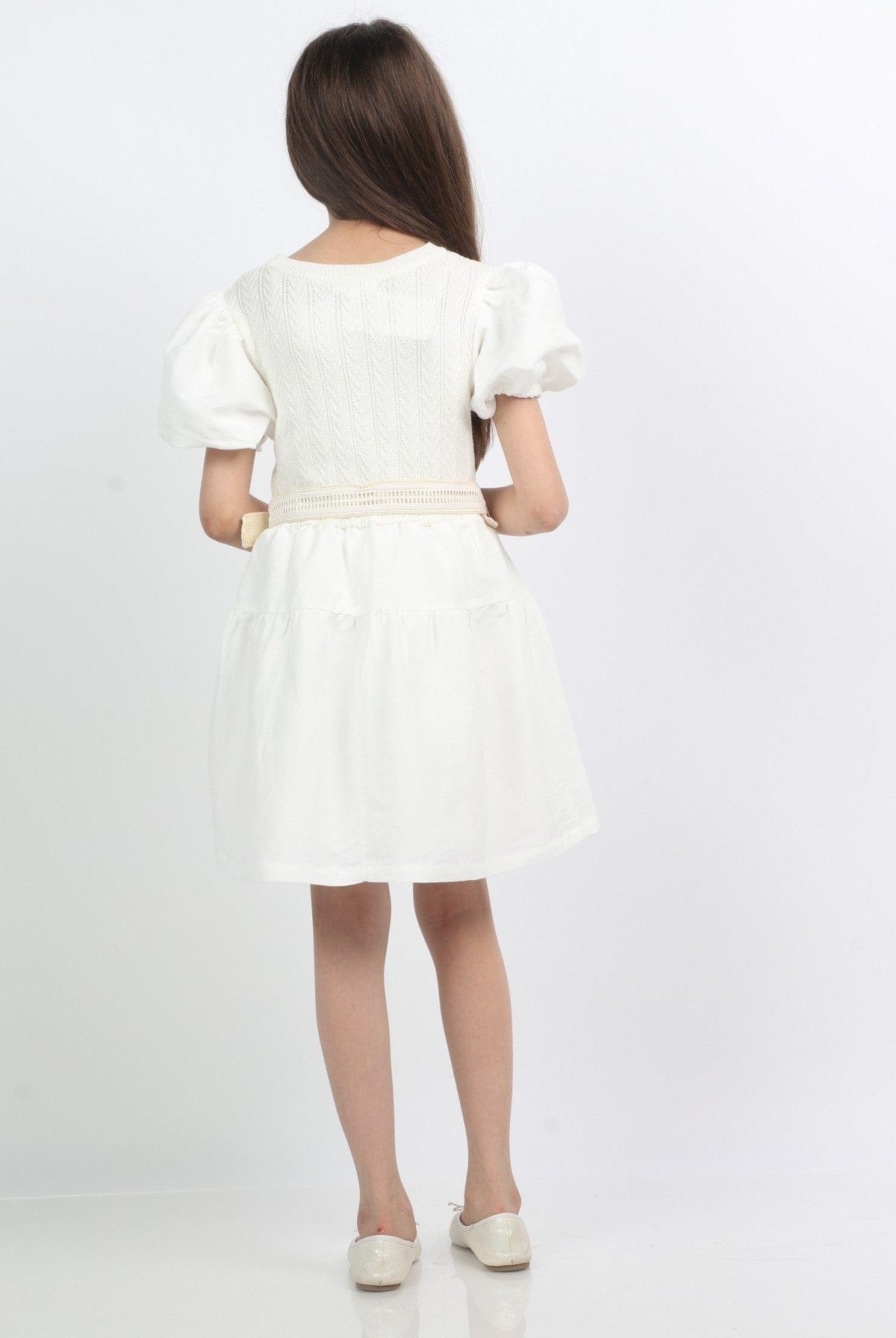 جينجرسنابس فستان بناتي منقوش بوردة على الخصر أبيض