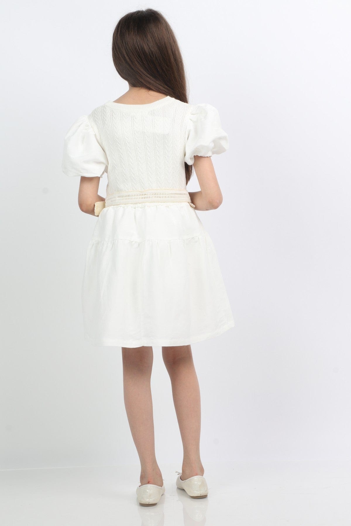 جينجرسنابس فستان بناتي منقوش بوردة على الخصر أبيض