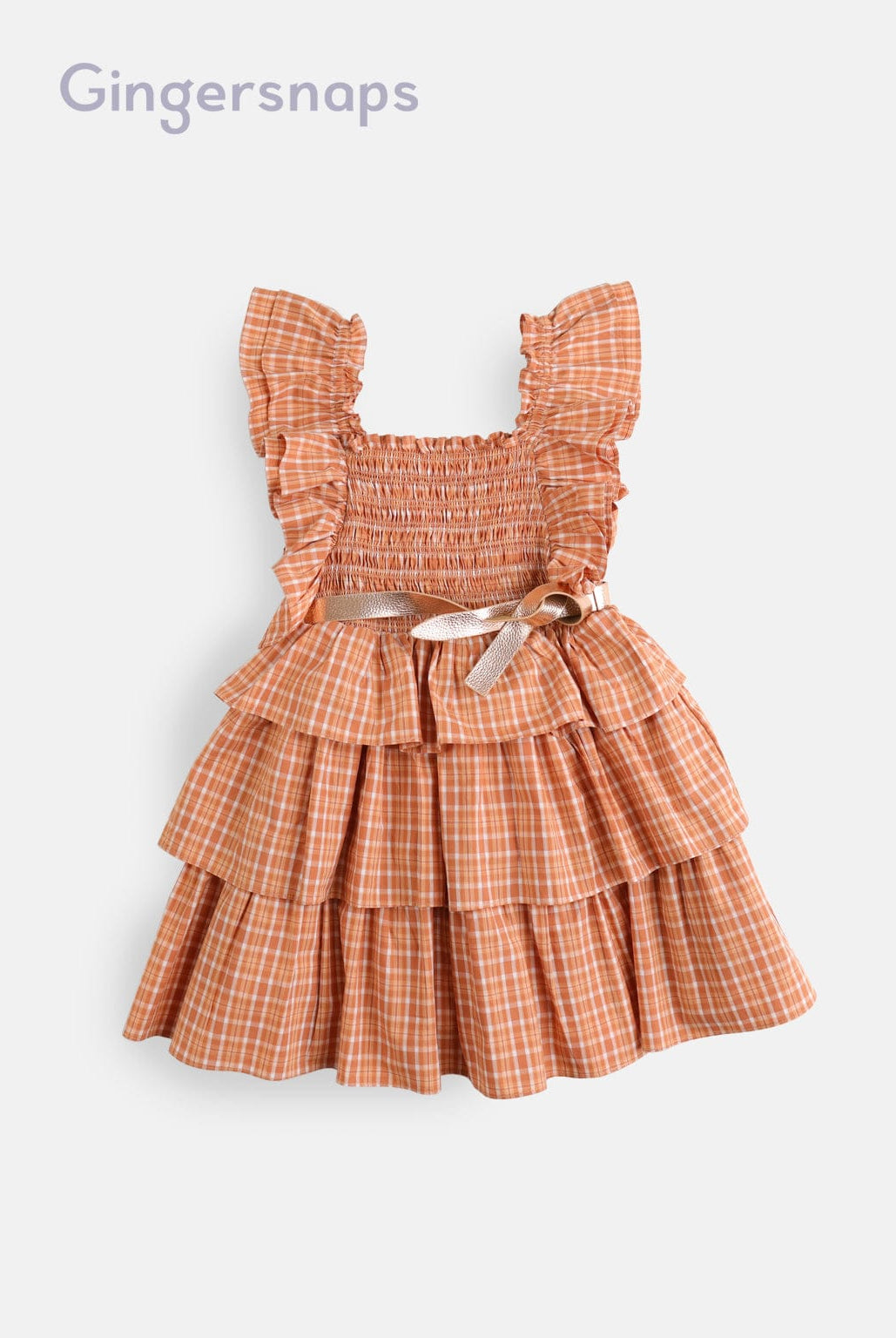 جينجرسنابس فستان مربعات طبقات من أسفل بحزام على الخصر بناتي بني