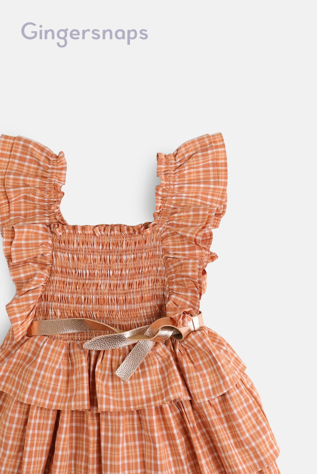 جينجرسنابس فستان مربعات طبقات من أسفل بحزام على الخصر بناتي بني