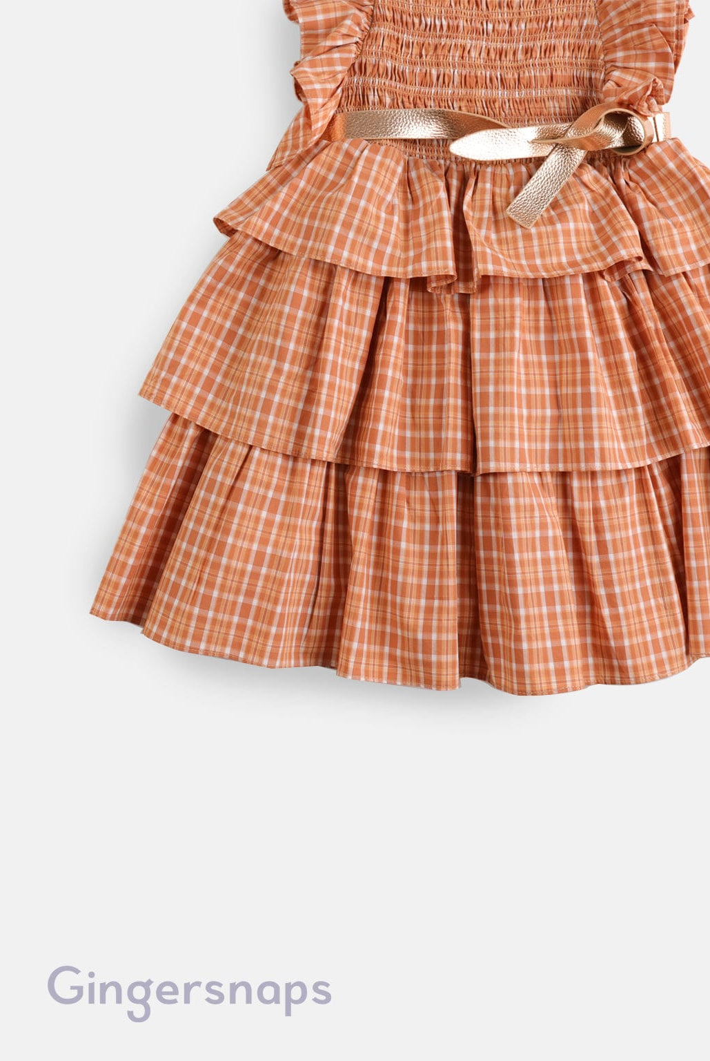 جينجرسنابس فستان مربعات طبقات من أسفل بحزام على الخصر بناتي بني