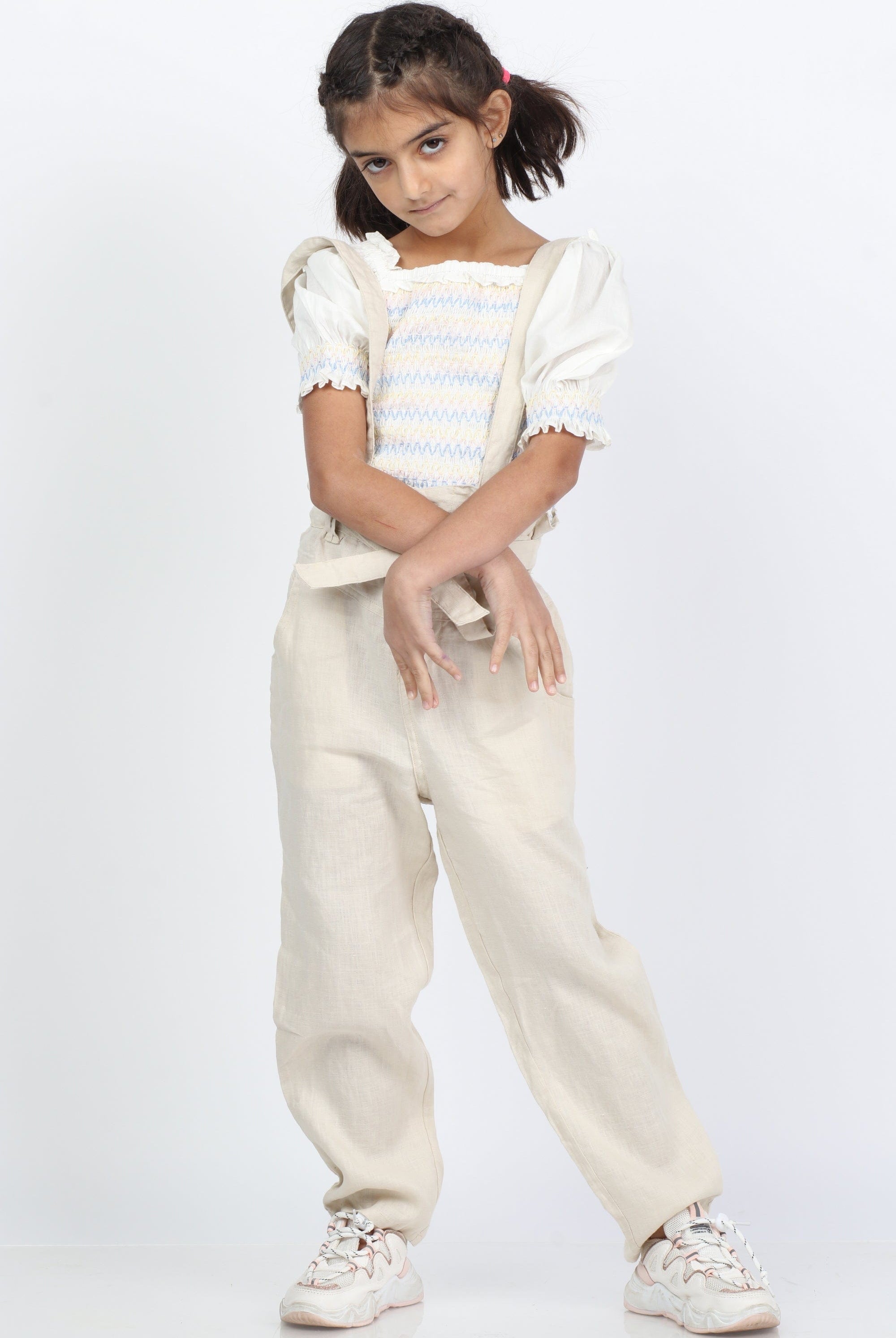 جينجرسنابس بنطلون بناتي واسع بأزرار أمامية برباط البيج