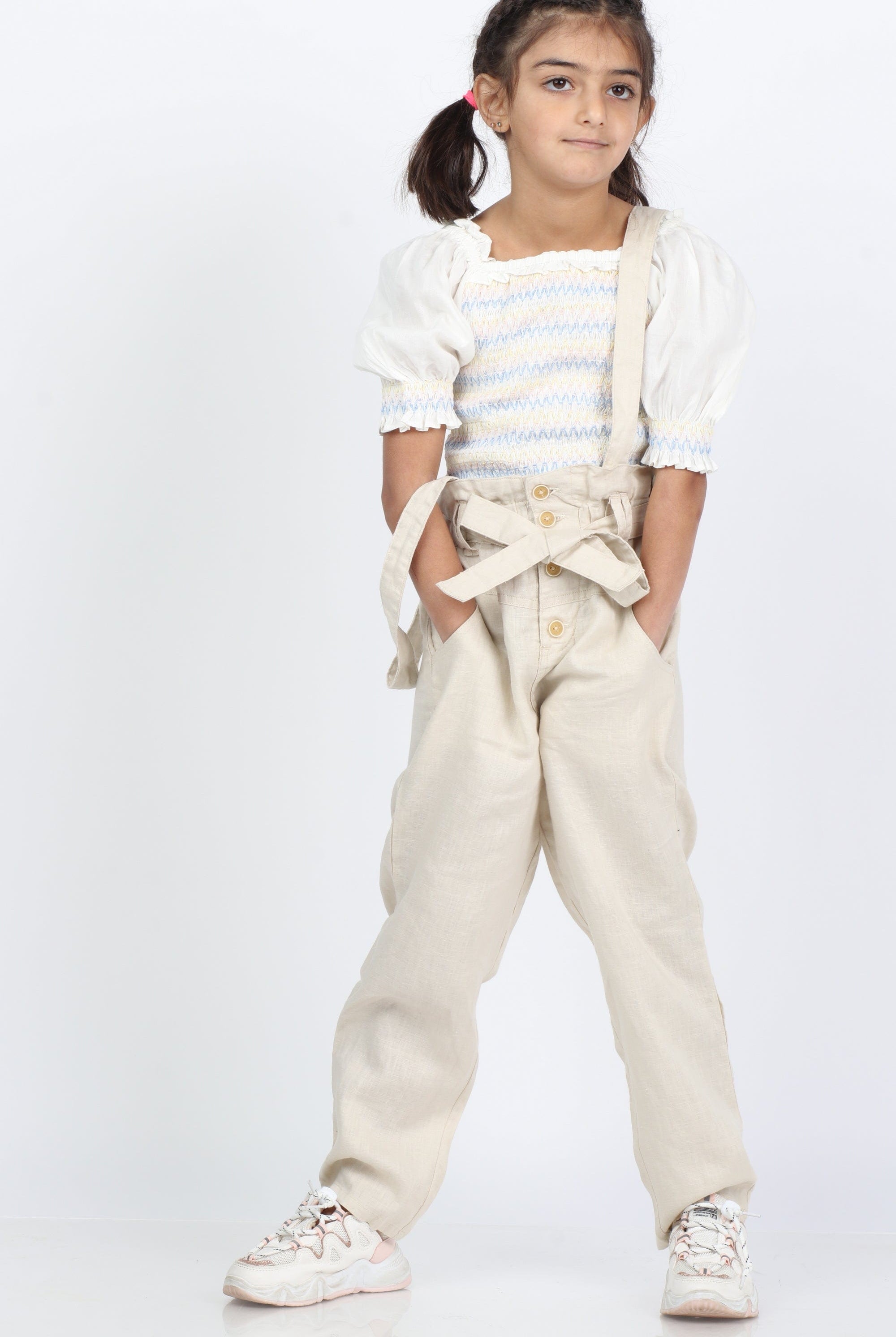 جينجرسنابس بنطلون بناتي واسع بأزرار أمامية برباط البيج