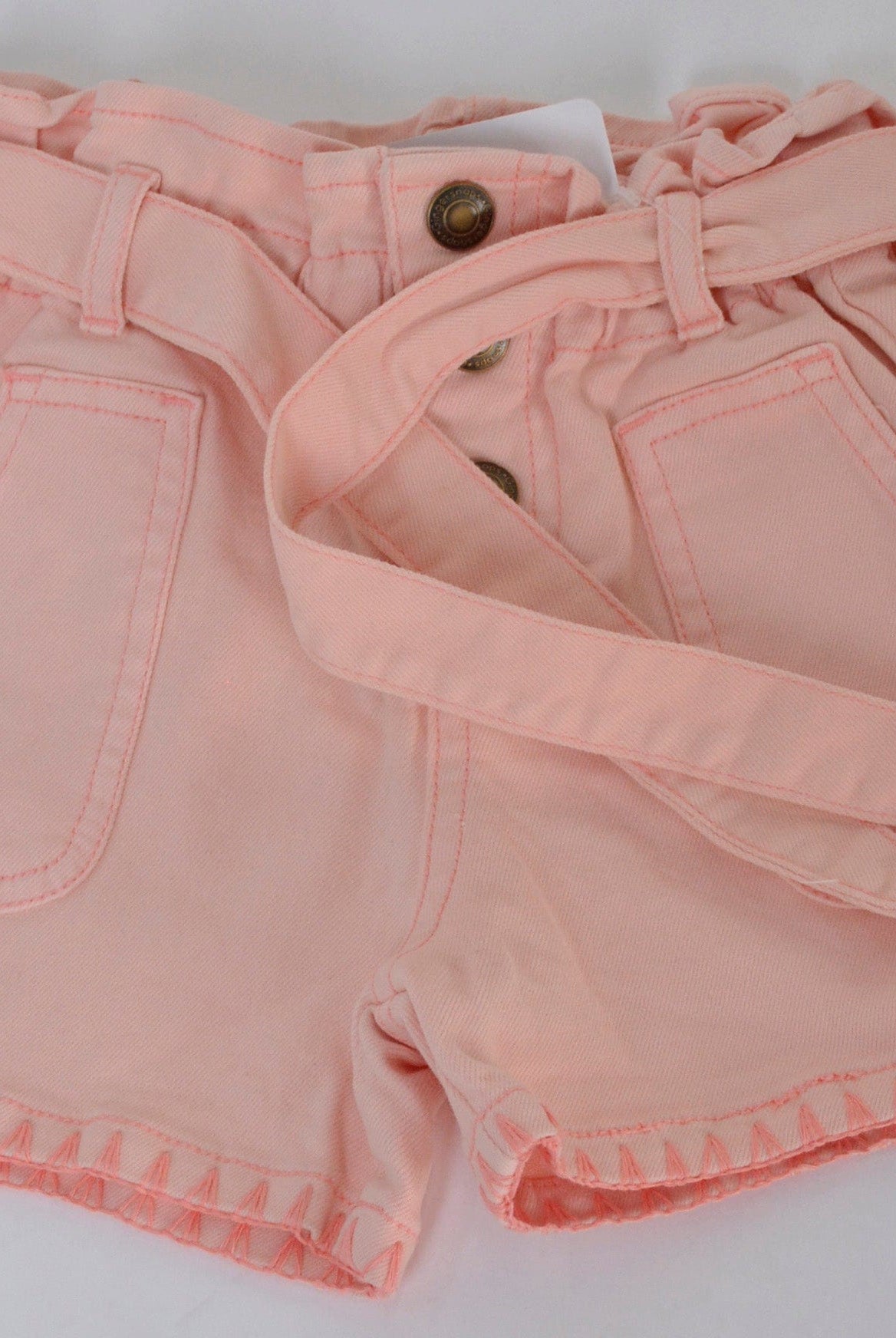 جينجرسنابس شورت جينز برباط وجيوب أمامية بناتي وردي شاحب