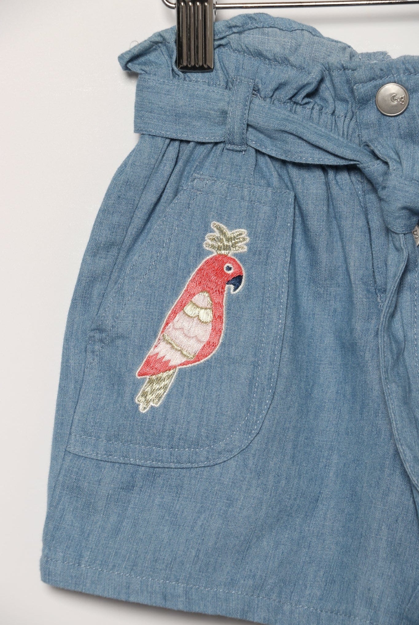 جينجرسنابس شورت سادة مطرز بالخيط بناتي برباط أزرق