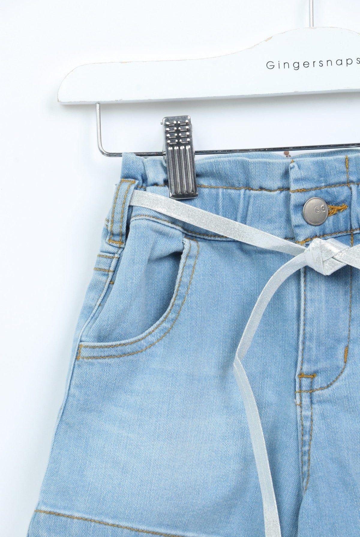 جينجرسنابس شورت جينز بجيوب جانبي برباط بناتي أزرق فاتح