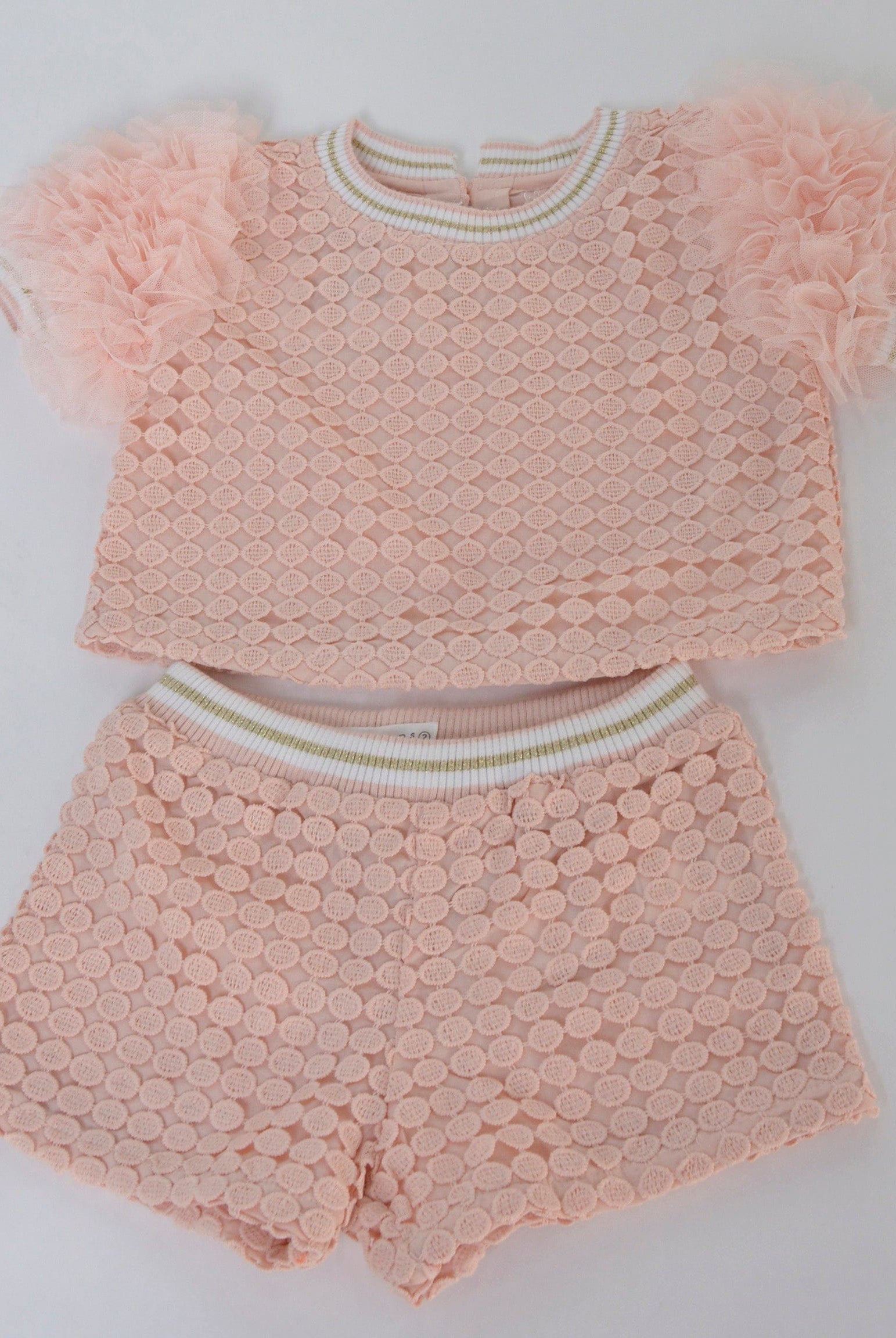 جينجرسنابس طقم شورت بناتي مخرم شفاف وردي شاحب