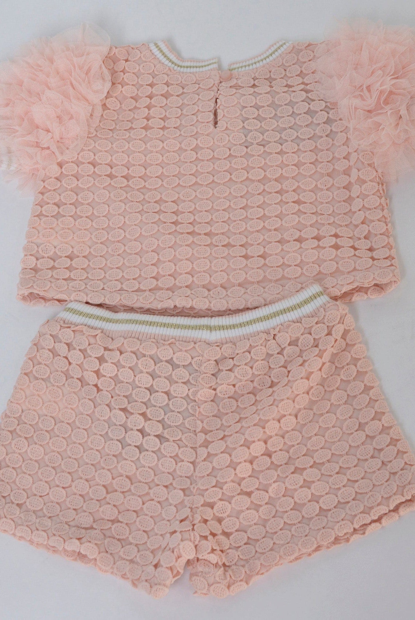 جينجرسنابس طقم شورت بناتي مخرم شفاف وردي شاحب