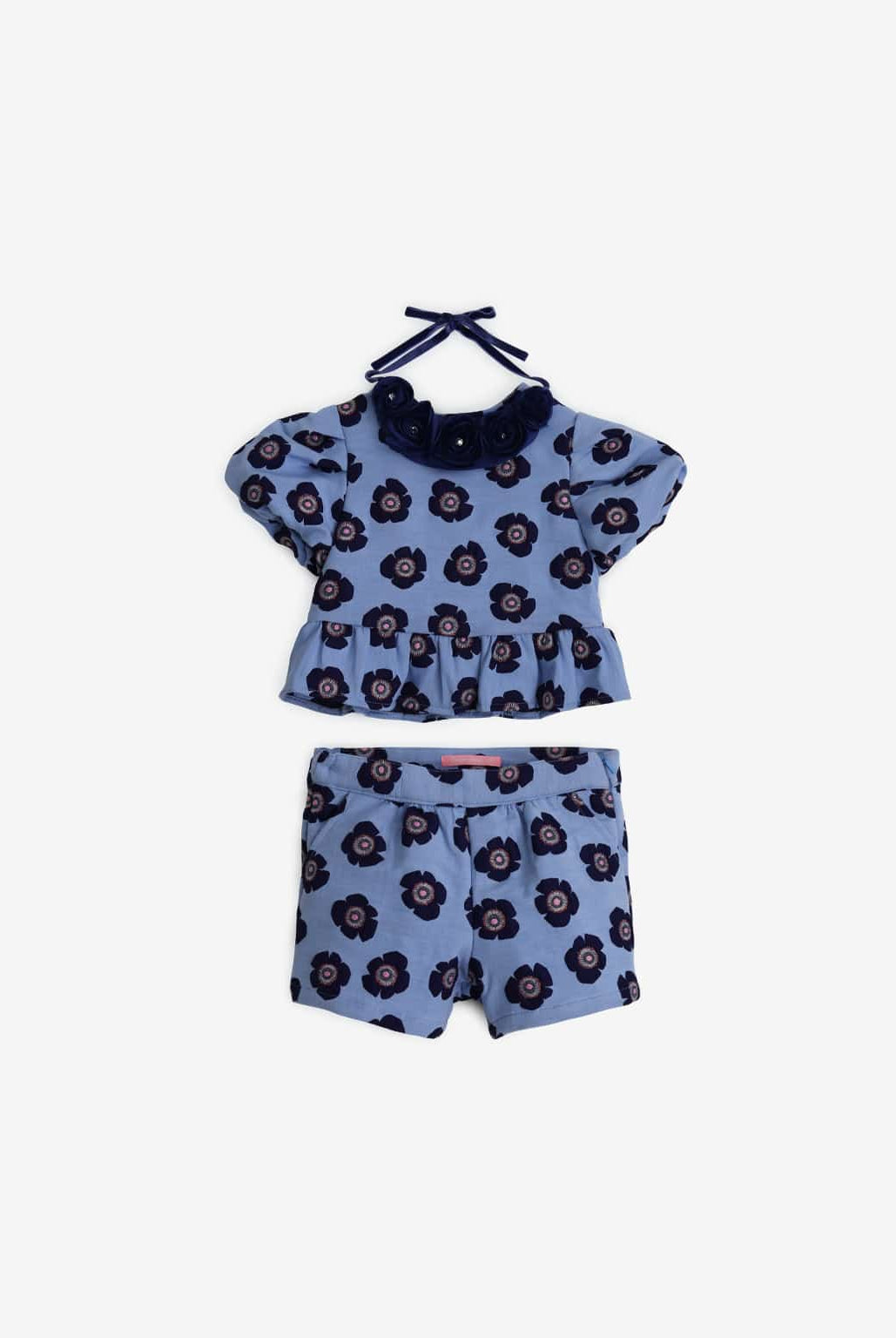 جينجرسنابس طقم شورت بناتي مورد وتيشيرت نص كم بف متعدد الألوان