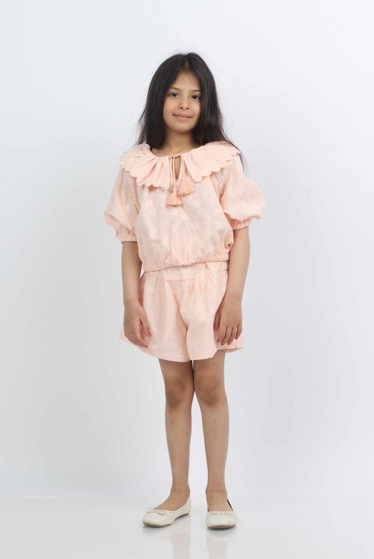 جينجرسنابس طقم شورت بناتي وبلوزة مشجرة وياقة أحمر بنفسجي