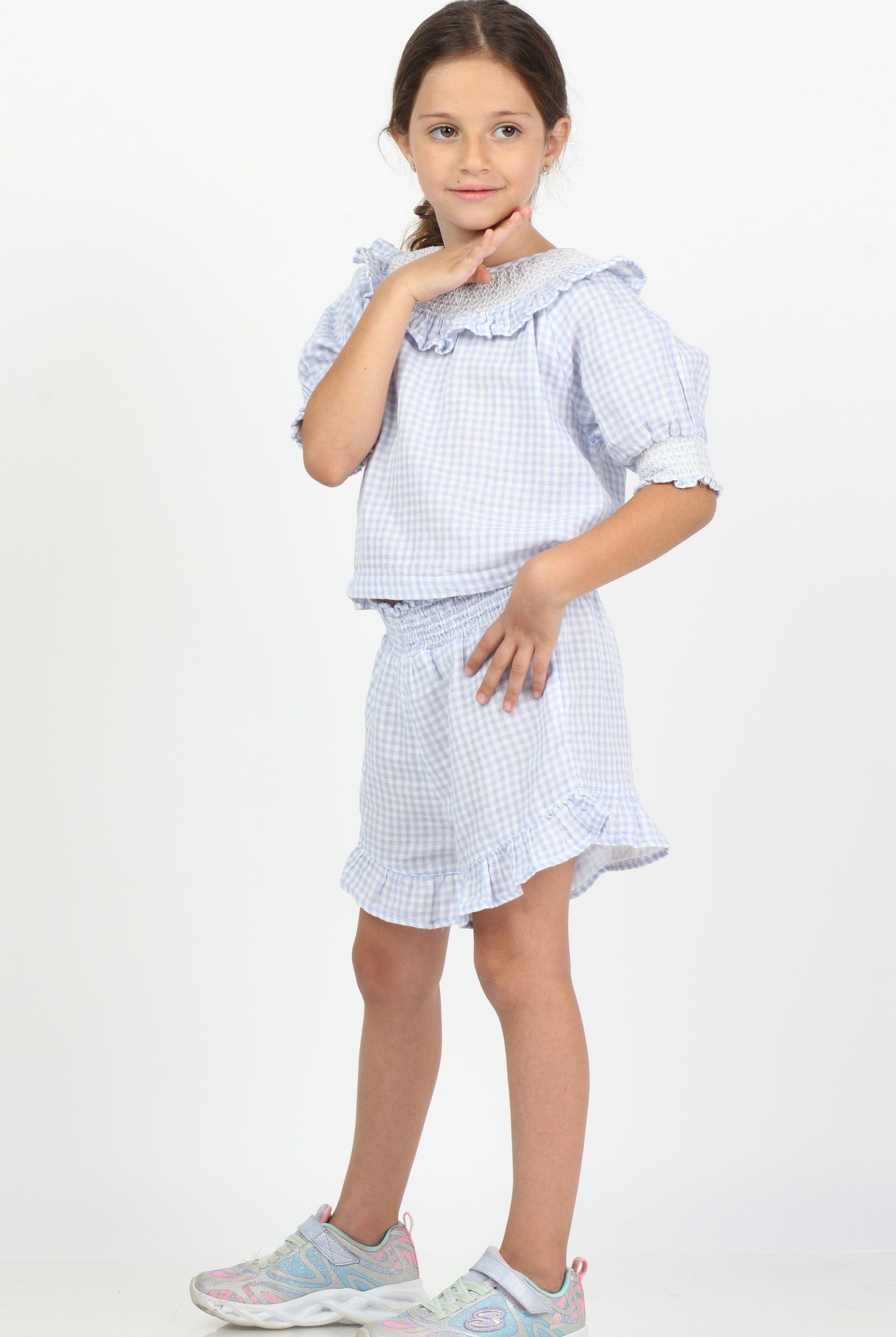 جينجرسنابس طقم بناتي كاروهات بلوزة وبنطلون أزرق