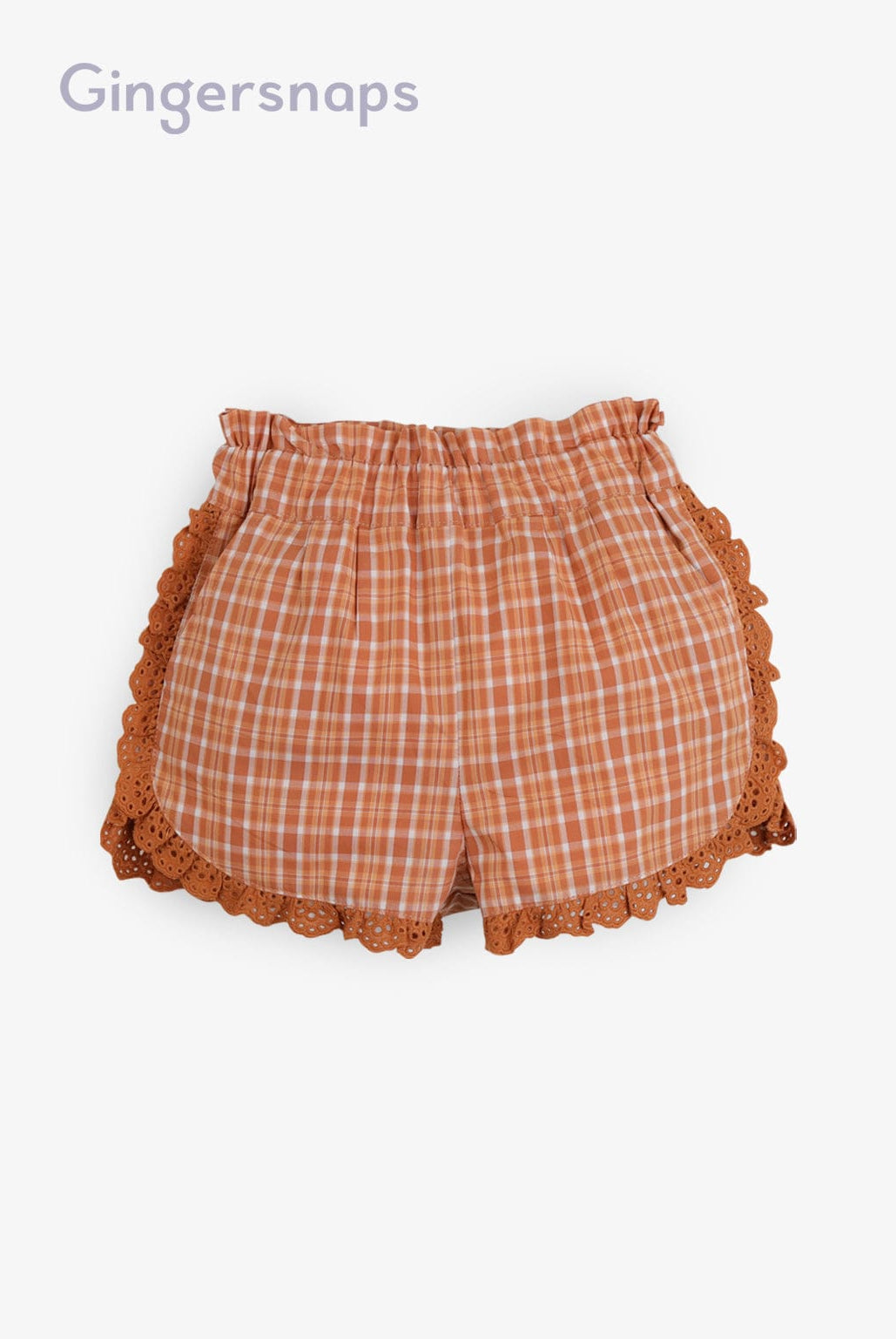 جينجرسنابس طقم بناتي مربعات قطعتين بلوزة كت مكشكشة وشورت بني