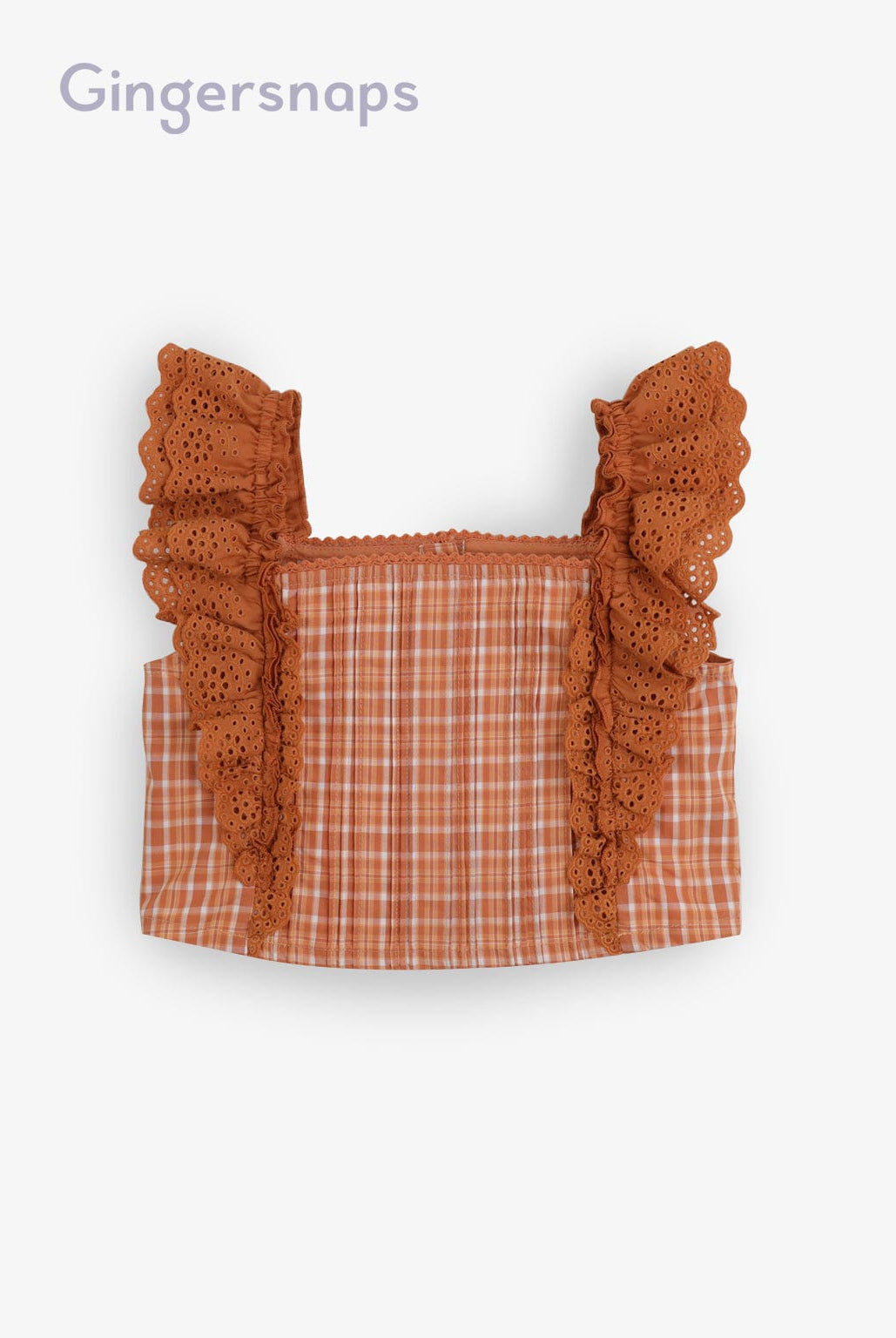 جينجرسنابس طقم بناتي مربعات قطعتين بلوزة كت مكشكشة وشورت بني