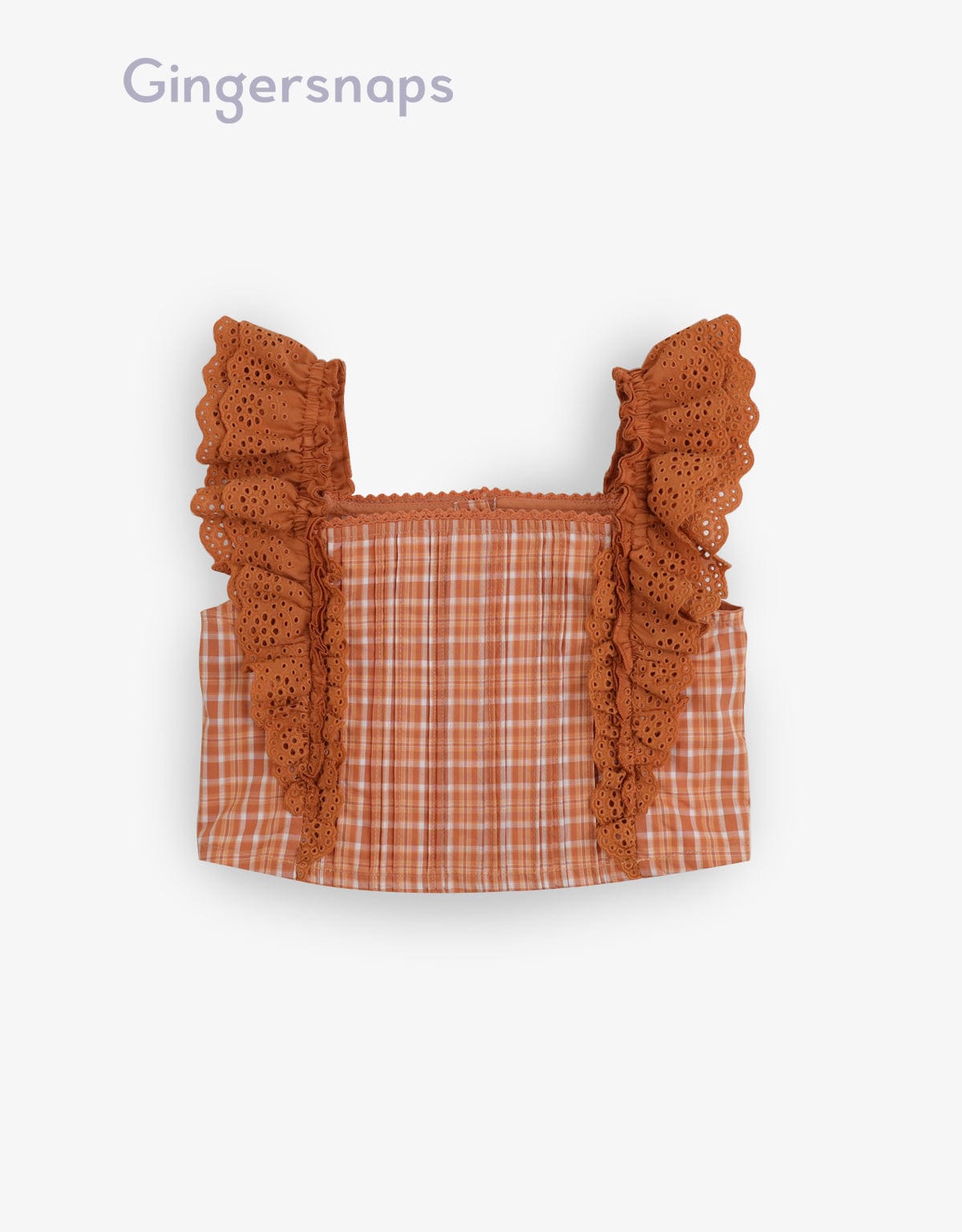 جينجرسنابس طقم بناتي مربعات قطعتين بلوزة كت مكشكشة وشورت بني