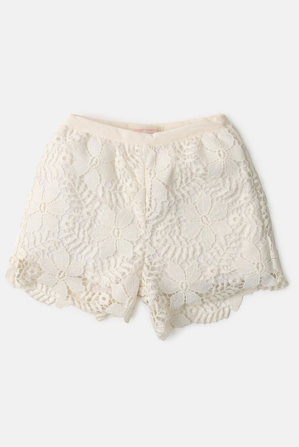 جينجرسنابس طقم بناتي شورت وبلوزة بياقة مربعة نص كم بف أبيض