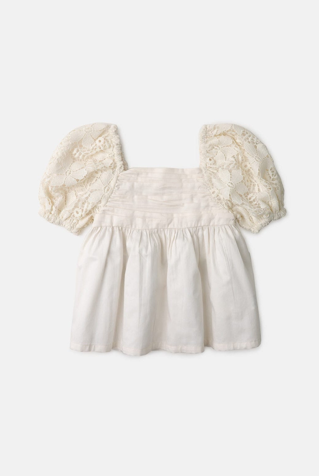 جينجرسنابس طقم بناتي شورت وبلوزة بياقة مربعة نص كم بف أبيض