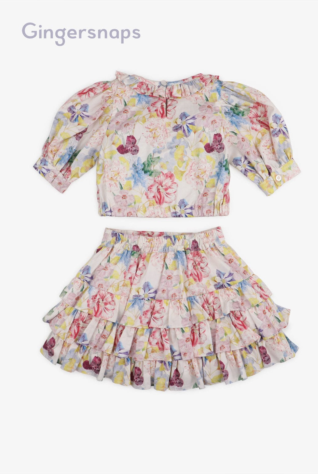 جينجرسنابس طقم قطعتين موردة تنورة وبلوزة بناتي متعدد الألوان