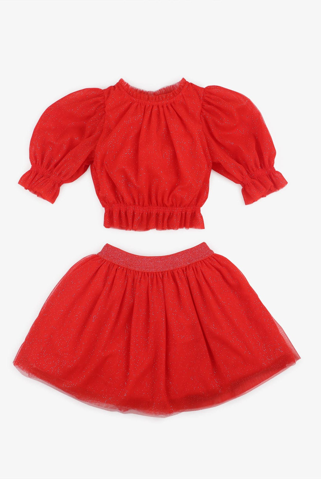 جينجرسنابس تنورة بناتي سادة بكسرات عريضة بخصر مطاطي أحمر