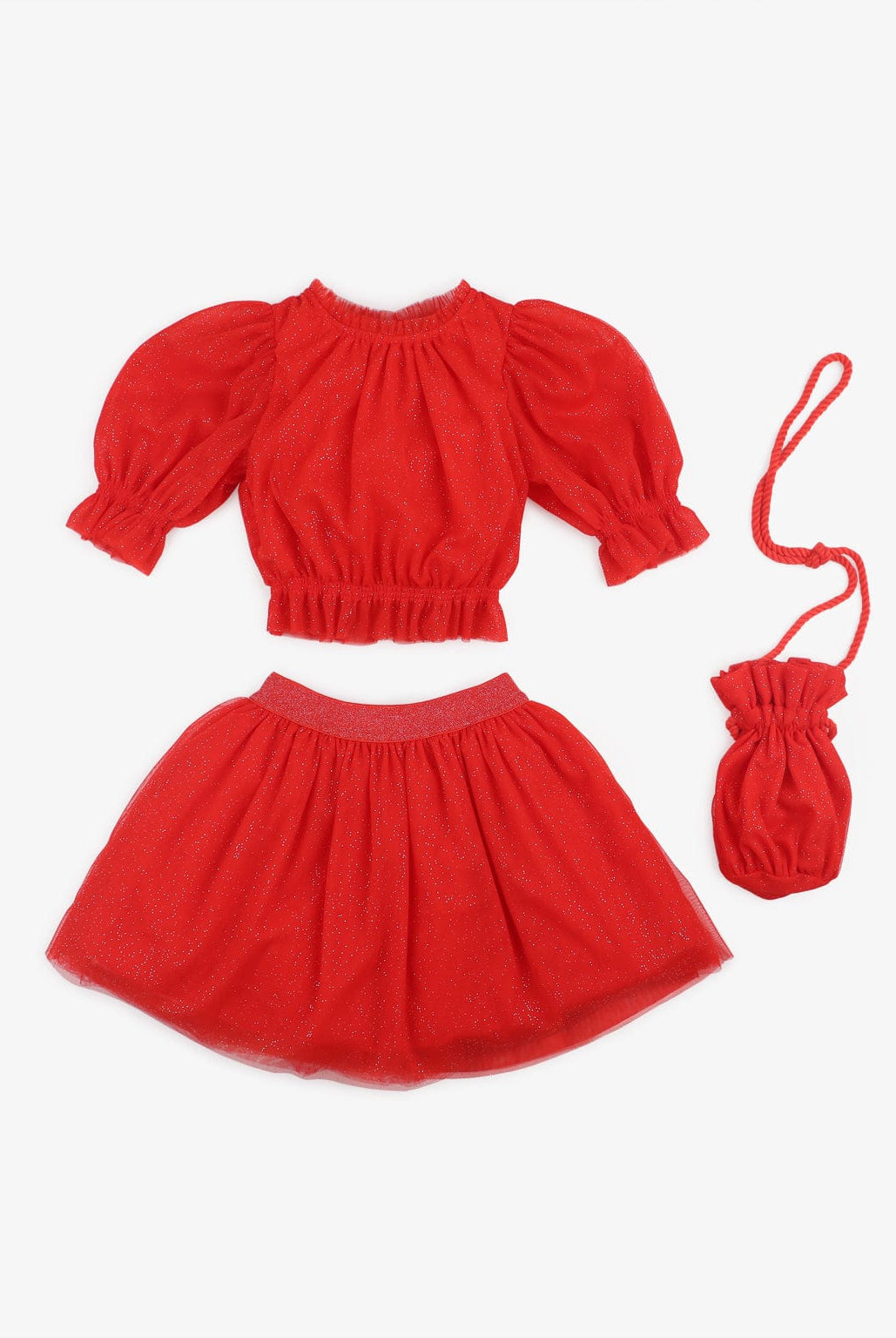 جينجرسنابس تنورة بناتي سادة بكسرات عريضة بخصر مطاطي أحمر