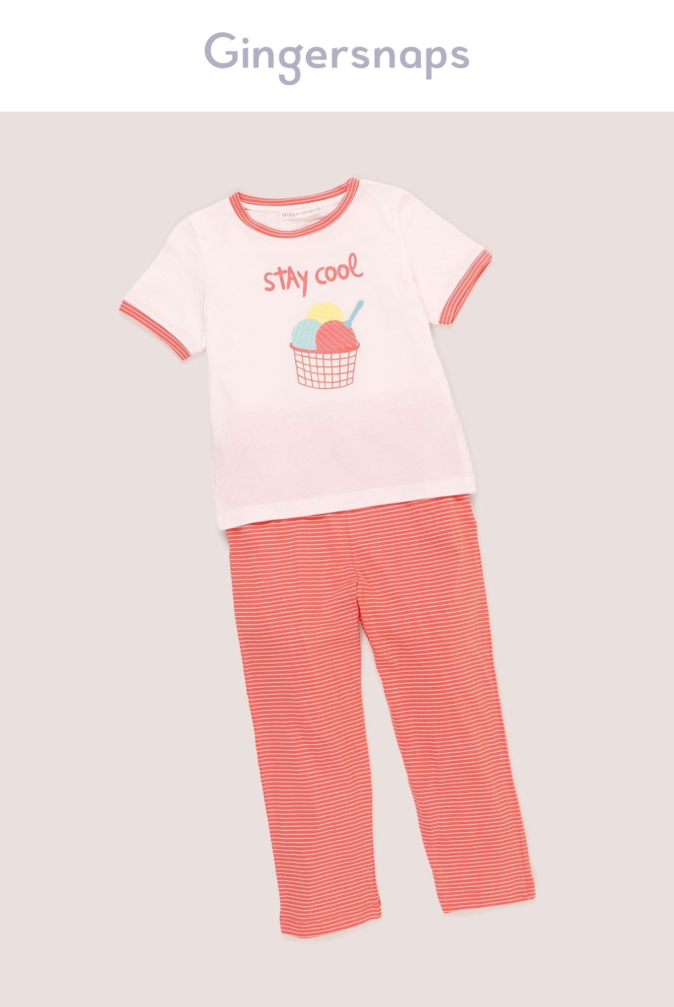 جينجرسنابس بلوزة بيجامة مع بنطلون مخطط بالعرض طويل بناتي مرجاني