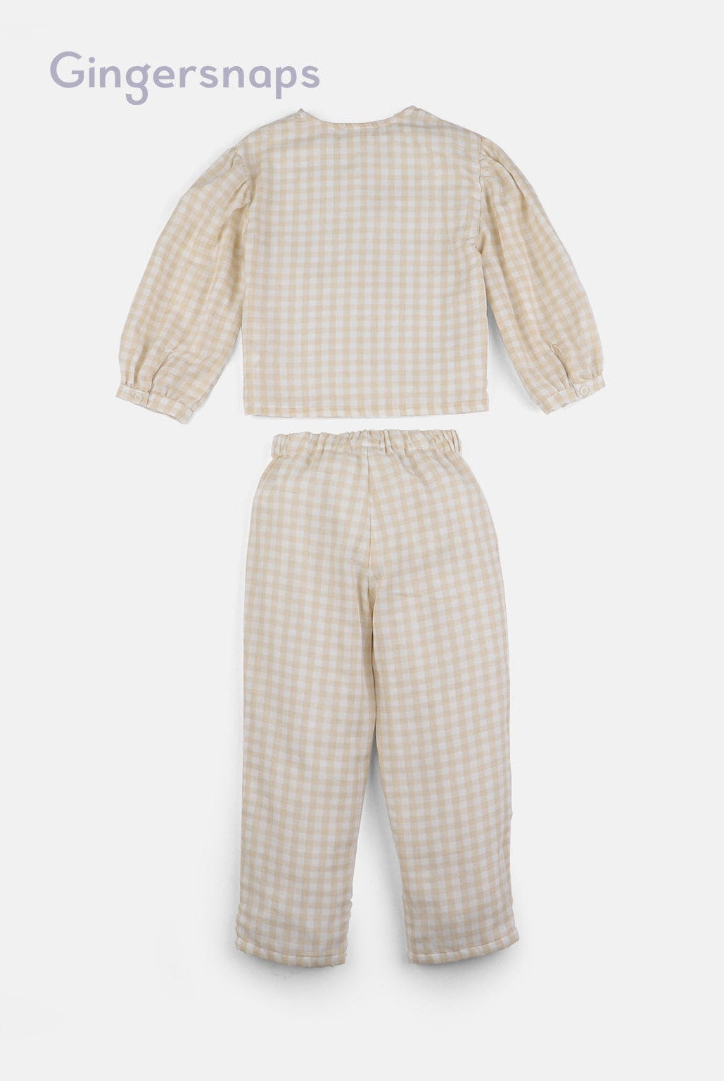 جينجرسنابس بيجامة نوم بناتي بأكمام طويلة مربعات بيج